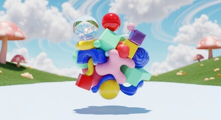 Obraz premium Colorful puzzle pieces floating together.