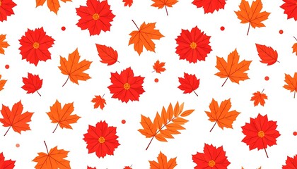 Fototapeta premium Autumnal floral pattern with vibrant flowers and leaves.