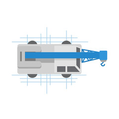 Naklejka premium Top View Illustration Of Heavy Duty Crane Truck On Blueprint Grid Construction Vehicle Vector