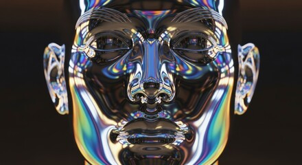 Obraz premium Iridescent Human Face Sculpture Closeup.