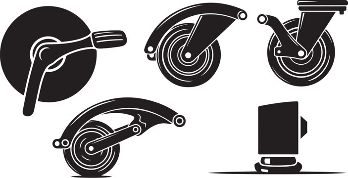 Set of caster wheel icons in black and white