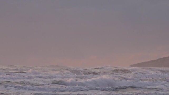 Strong wind and froth at the beach in Ulcinj, Montenegro