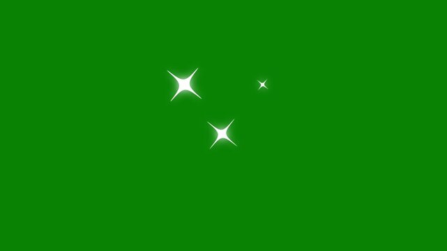 Dynamic Glitter Star Motion Graphics, White Sparkling Stars on Green Background. Twinkle star glitter sparkle, star sparkle vector doodles, glowing light effect, retro shine movement.4k Animation