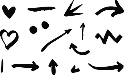 Hand drawn black arrow and doodle elements vector set