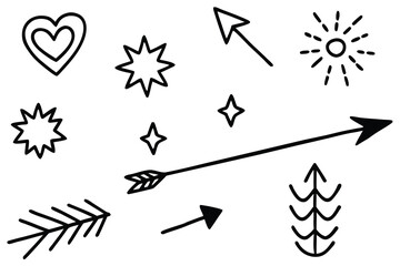 Hand drawn black arrow and doodle elements vector set