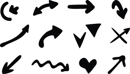 Hand drawn black arrow and doodle elements vector set