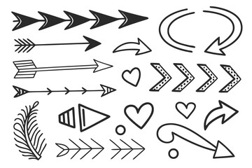 Hand drawn black arrow and doodle elements vector set