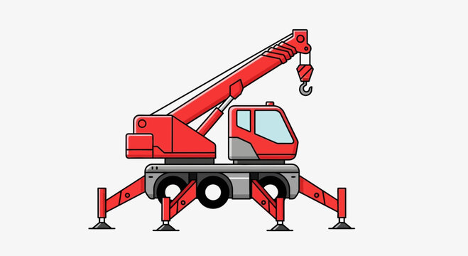 Vibrant Red Lifting Equipment Truck Crane With Outriggers Deployed