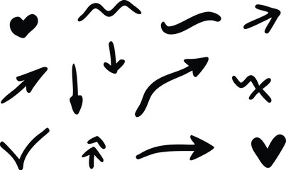 Hand drawn black arrow and doodle elements vector set