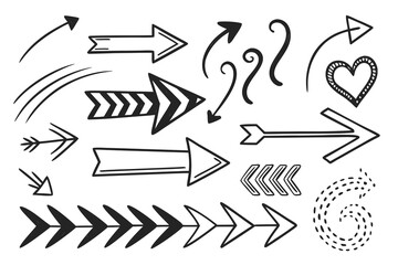 Hand drawn black arrow and doodle elements vector set