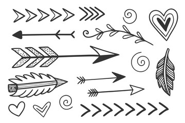 Hand drawn black arrow and doodle elements vector set