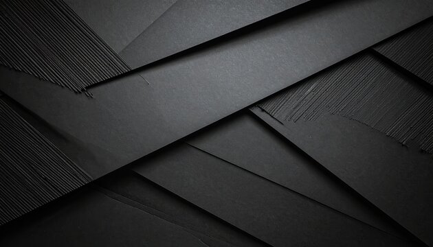 Stark black geometric planes overlap, creating sharp angles and textured shadows