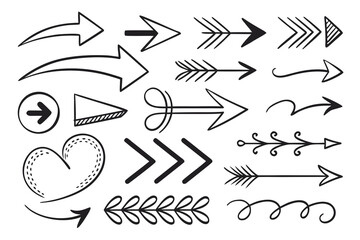 Hand drawn black arrow and doodle elements vector set