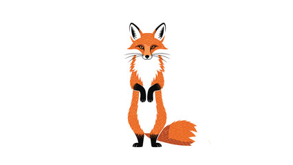 Obraz premium Elegant red fox stands on its hind legs with its paws held up and its thick orange tail resting on the white ground.