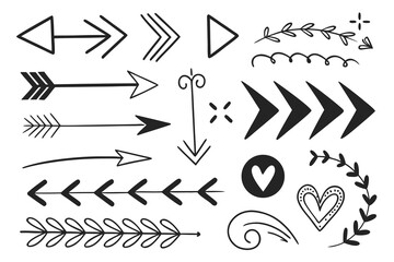 Hand drawn black arrow and doodle elements vector set