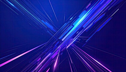 Fototapeta premium Abstract, futuristic explosion of glowing lines and shapes on a dark blue background