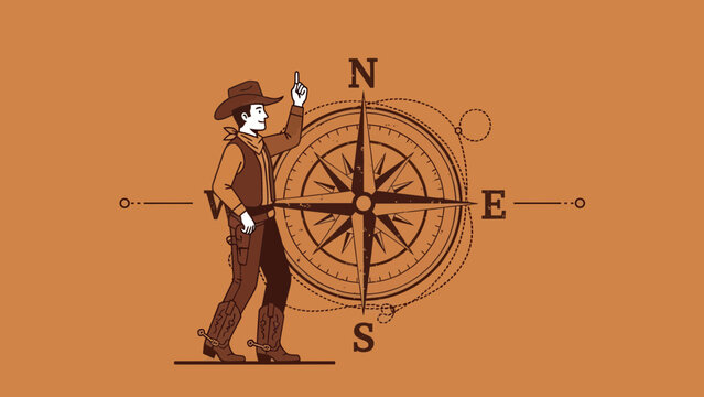Wild West Cowboy Pointing Toward the North Star for Adventure Destination
