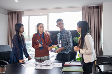 Asian business woman Brainstorm meeting pplication Designers mobile app interface Creative digital development software design project ux ui