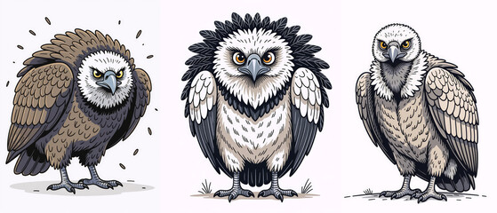 Vultures character design cartoon illustration set