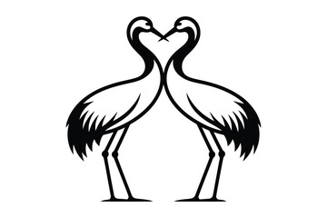 Fototapeta premium Symbolic Black and White Outline of Two Cranes Forming Heart