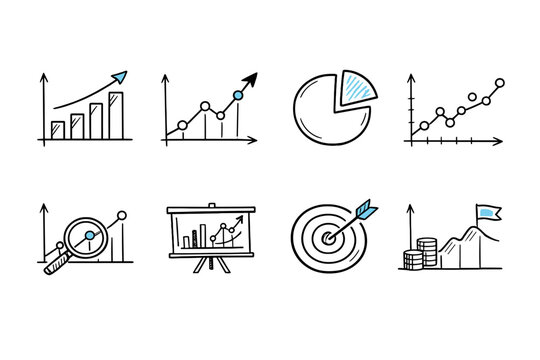 Collection of hand-drawn business and finance icons with a modern, minimalist aesthetic