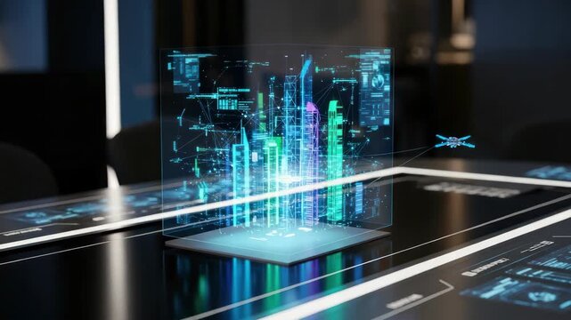 Futuristic technology display on a table