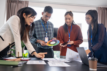 Asian business woman Brainstorm meeting pplication Designers mobile app interface Creative digital development software design project ux ui