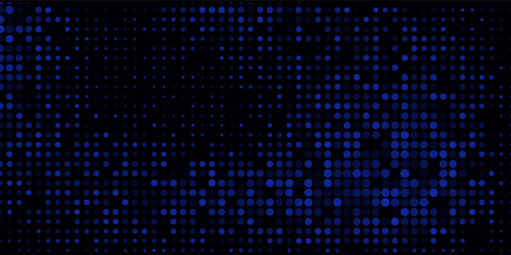 Led screen light background texture with pixel pattern. Digital tv display wall panel in blue, pink and purple gradient. Abstract bright television videowall grid vector design template with circle