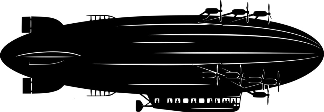 Vintage blimp zeppelin transport vehicle travel silhouette vector illustration
