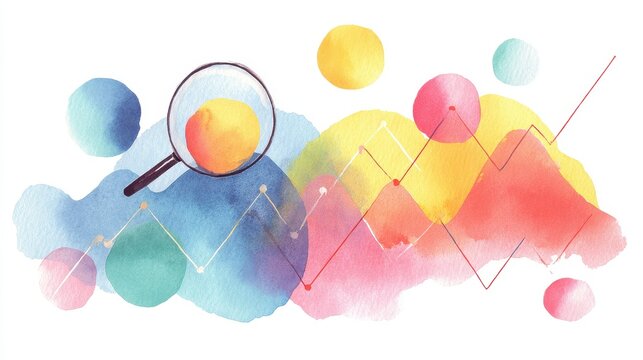 Economy macro trend analysis theme side view water color colored pastel flat design. 