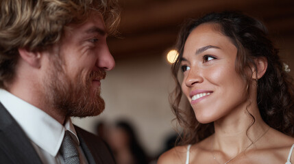 Naklejka premium Smiling young couple looking at each other.