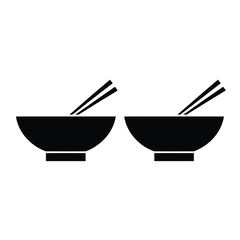 Two black bowls with chopsticks simple dining icon illustration