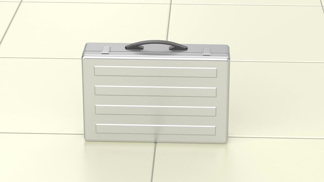 Silver briefcase on tiled floor