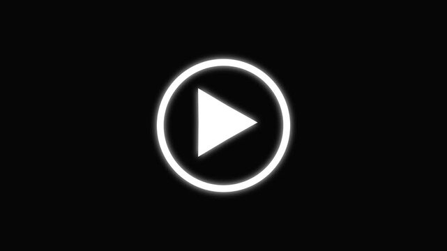 play icon, video play icon for website and mobile design animation on black background. glowing play button animation. Press to play.