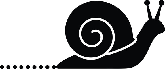 Black Snail Silhouette Icon with Trail Isolated on White Background for Slow Speed Patience Concept © The king of vectors