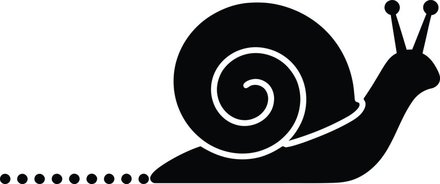 Black Snail Silhouette Icon with Trail Isolated on White Background for Slow Speed Patience Concept