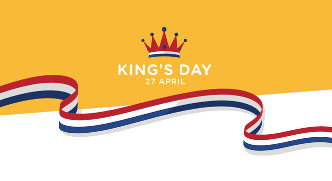 Vibrant King's Day Celebration with Dutch Flag Colors and Royal Crown Illustration