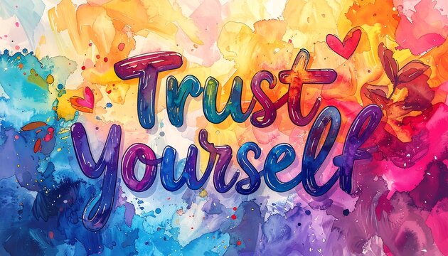 Colorful Watercolor Trust Yourself Message for Positive Affirmation.