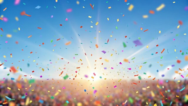 Gigapixel Explosion of Colorful Confetti and Streamers Tossed in Bright Sunlight