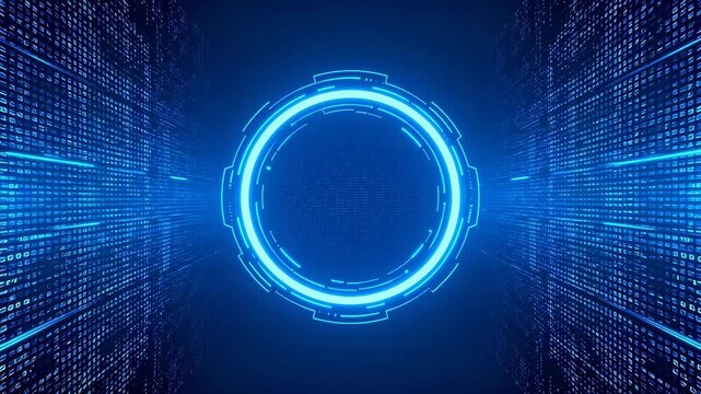 Blue digital tunnel with glowing circle