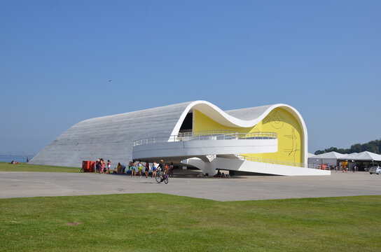 Niter&oacute;i - Rio de Janeiro - Brazil - 04 21 2023 - "Niemeyer's Paths" brings together iconic works by architect Oscar Niemeyer on the shores of Guanabara Bay, integrating art and culture.