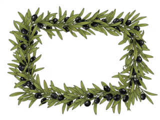 Natural olive branch wreath with dark olives isolated on white background