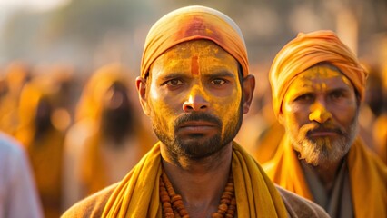 Man with Powdered Turmeric and Sandalwood Paste Smeared on Face, Gigapixel Standard v2 4x