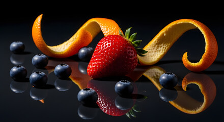 Fresh Strawberry and Blueberries with Orange Peel.