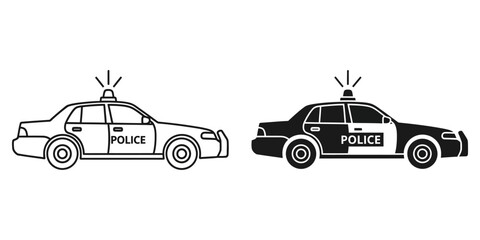 Police cars with lights on in black and white line art style © Fahim