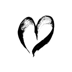 Hand drawn heart. Black ink brush strokes.