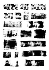 Set of abstract textures. Black ink roller imprint, marks, strokes, patterns, posters, cover, banner.	