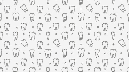 Seamless Dental Pattern. Monochrome Line Art Background with Teeth Icons, Geometric Shapes, and Oral Health Symbols.