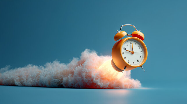 Rocket-like alarm clock taking off representing deadlines, efficiency, and saving time - Powered by Adobe