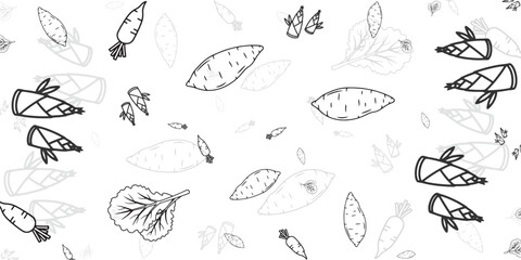 Obraz premium Fresh Root Vegetables and Greens Vector Art A Whimsical Collection of Healthy Produce Illustrations